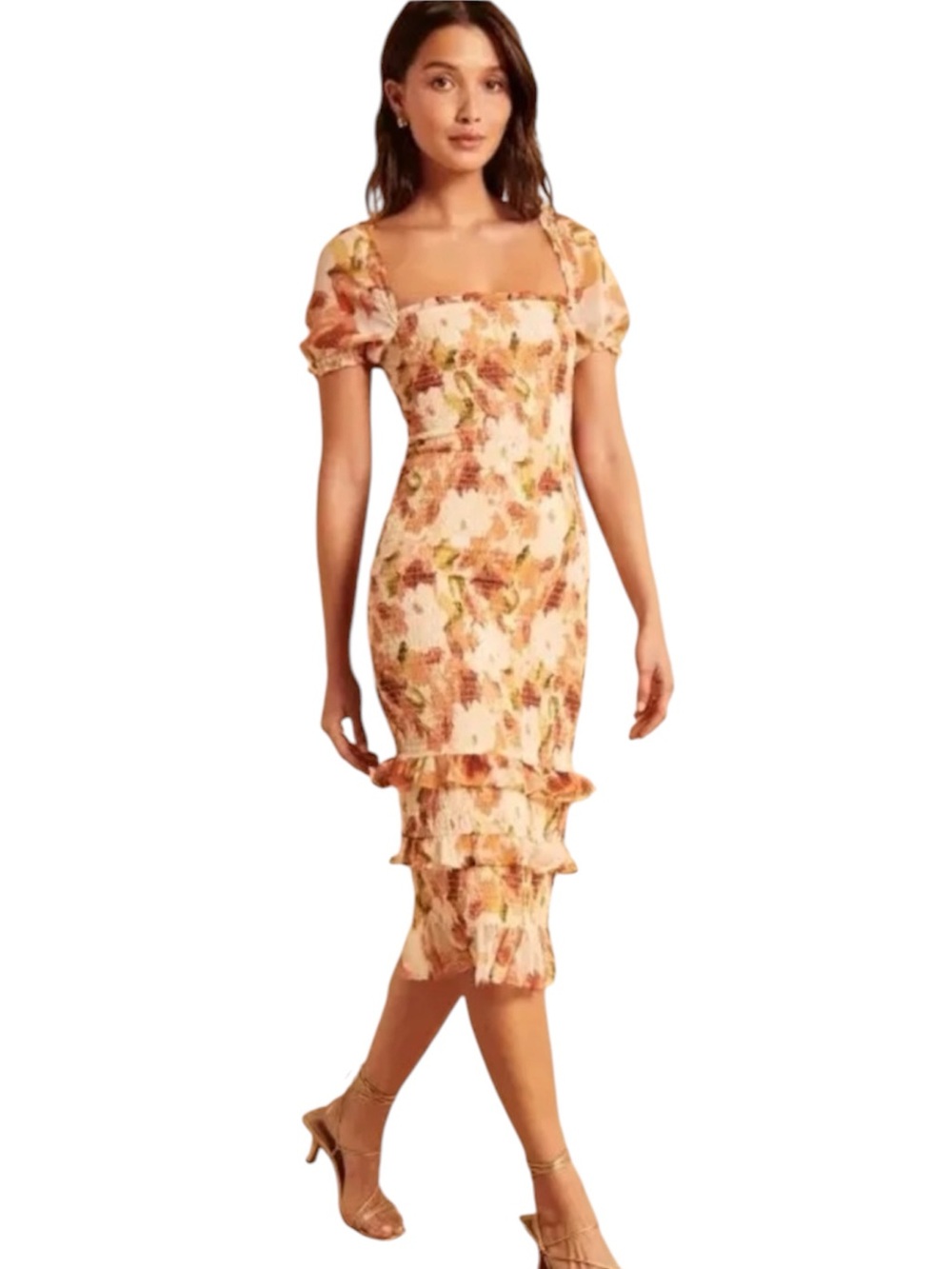 NEW Abercrombie & Fitch Sz Medium Petite floral smocked ruffle dress